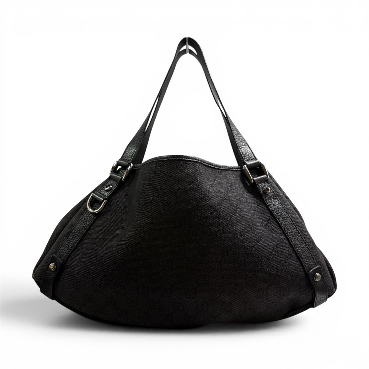 Gucci Abbey Tote Bag Black Gg Monogram Handbag Canvas